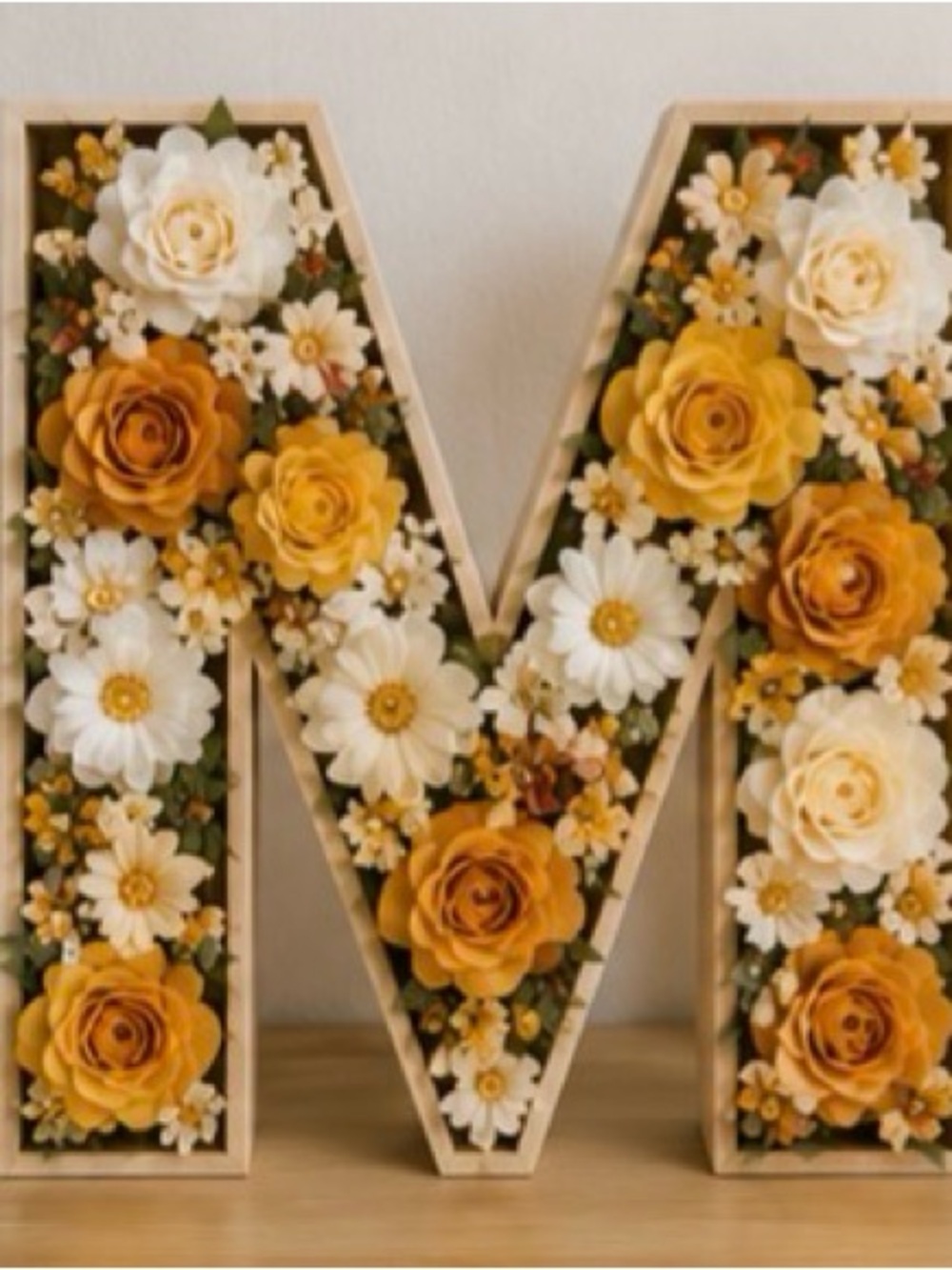 Decorative Floral Letter M Wall Accent in Mustard and Cream - Brand